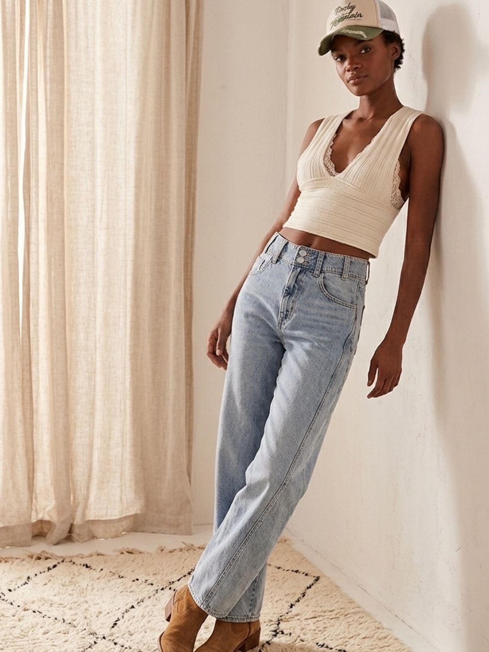 Free People Aster High Rise Straight Leg Jeans Opal Blue 31 NWT